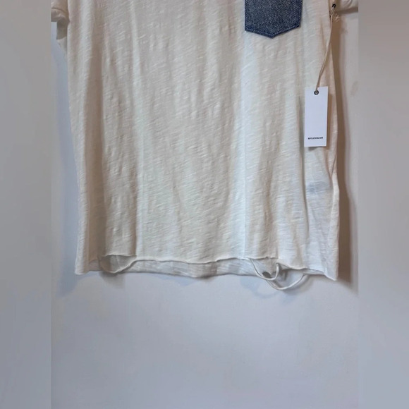 NWT NSF White Denim Pocket Detail Short Sleeve distressed T Shirt - Picture 7 of 9